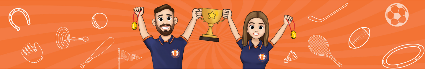 Illustration of a coach in the footer section wining award with a student.